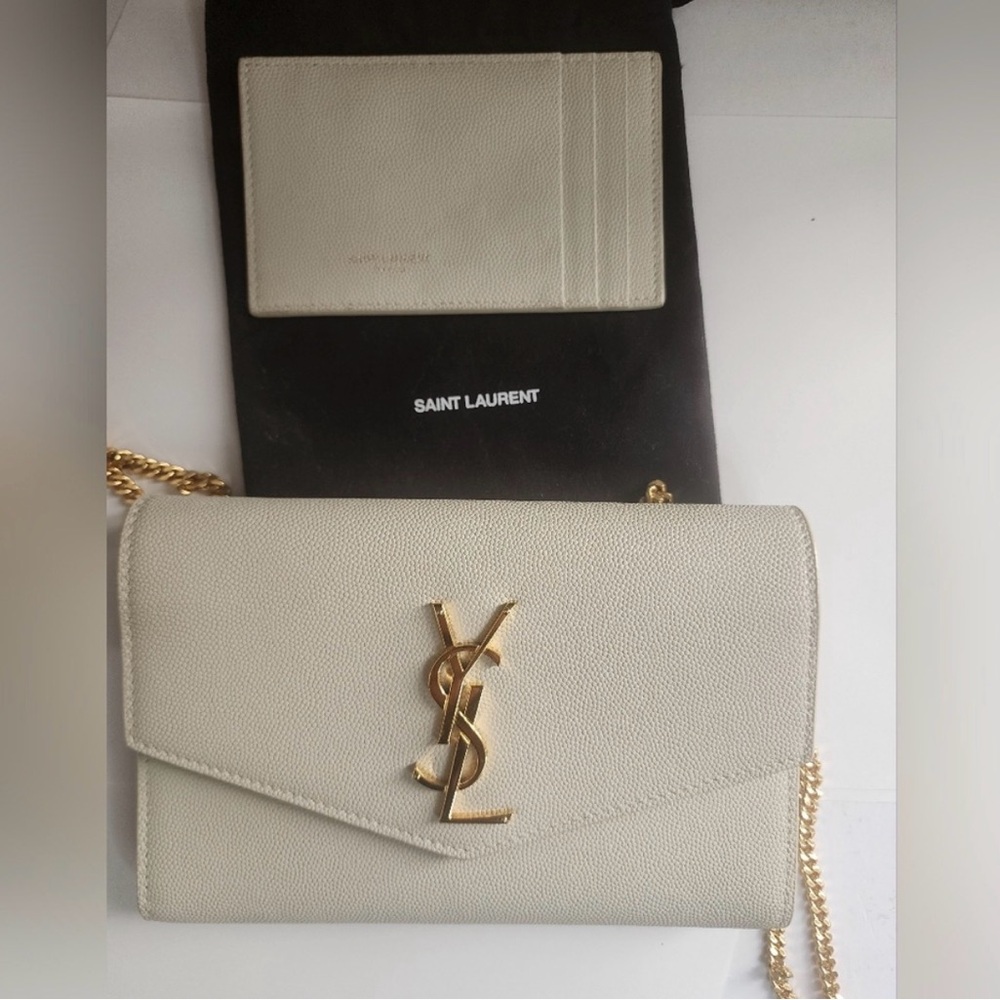 Saint Laurent Cream Monogram Envelope Chain Wallet